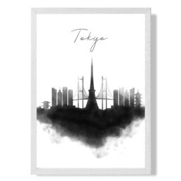ARTZE Tokyo Watercolour Skyline City Framed Print SIZE: A2 with White Frame in Black - Size: A4 - thumbnail 1