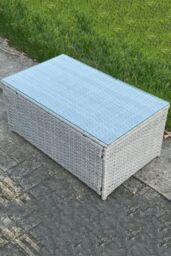Fimous Rattan Rectangular Oblong Coffee Tea Table in Light Grey - thumbnail 3