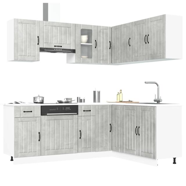 Berkfield Home 11 Piece Kitchen Cabinet Set Lucca Concrete Grey Engineered Wood - image 1
