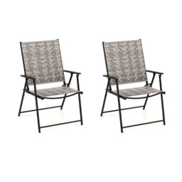 Costway Set of 2 Patio Folding Chairs Outdoor Wicker Dining Chairs with Armrests in Grey - thumbnail 1