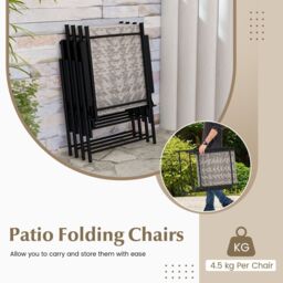 Costway Set of 2 Patio Folding Chairs Outdoor Wicker Dining Chairs with Armrests in Grey - thumbnail 4