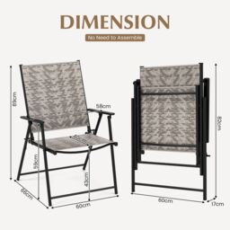 Costway Set of 2 Patio Folding Chairs Outdoor Wicker Dining Chairs with Armrests in Grey - thumbnail 2