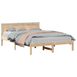 Berkfield Home Pine Wood Bed Frame Natural Solid Pine wood 160 x 200 cm Simple in Light Brown - thumbnail 1