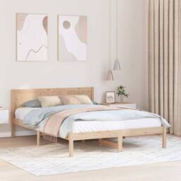 Berkfield Home Pine Wood Bed Frame Natural Solid Pine wood 160 x 200 cm Simple in Light Brown - thumbnail 2