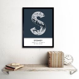 "Wee Blue Coo Wall Art Print Sydney Australia City Map Modern Typography Stylish Letter Framed Word in Navy - Size: W12"" x H16""" - thumbnail 2