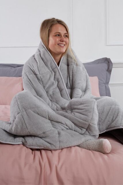 OHS Teddy Fleece Sensory Sleep Therapy Weighted Blanket 125 x 150 cm 4kg in Light Grey - Size: 125 cm x 180 cm - image 1