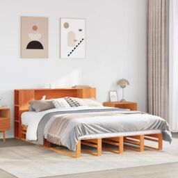 Berkfield Home Bookcase Bed without Mattress Wax Brown 140x200 cm Solid Wood in White - thumbnail 1