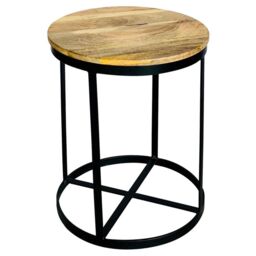 Jaipur Furniture Ltd Ravi Iron Base Solid Wood Small Round Stool - L41 x W41 x H52 cm - Mango Light Finish in Brown - thumbnail 1