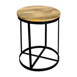 Jaipur Furniture Ltd Ravi Iron Base Solid Wood Small Round Stool - L41 x W41 x H52 cm - Mango Light Finish in Brown - thumbnail 2