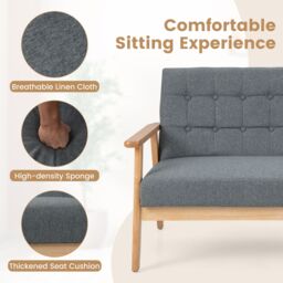 Gymax Linen Loveseat Sofa 2-seat Cushioned Wooden Couch With Tufted Design in Grey - thumbnail 5