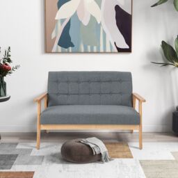 Gymax Linen Loveseat Sofa 2-seat Cushioned Wooden Couch With Tufted Design in Grey - thumbnail 7