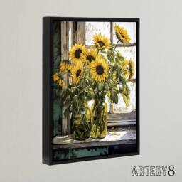 "Artery8 Sunflower Vases Still Life Framed Canvas Wall Art Print in Yellow - Size: W12"" x H16""" - thumbnail 2