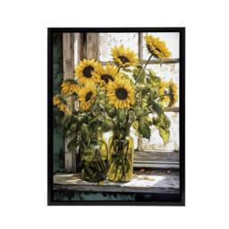 "Artery8 Sunflower Vases Still Life Framed Canvas Wall Art Print in Yellow - Size: W12"" x H16""" - thumbnail 1