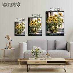"Artery8 Sunflower Vases Still Life Framed Canvas Wall Art Print in Yellow - Size: W12"" x H16""" - thumbnail 4