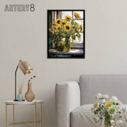 "Artery8 Sunflower Vases Still Life Framed Canvas Wall Art Print in Yellow - Size: W12"" x H16""" - thumbnail 3