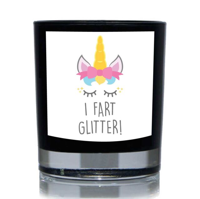 60 SECOND MAKEOVER I Fart Glitter Unicorn Funny 20cl Candle in Black