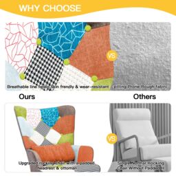 HomeMiYN Patchwork Fabric Single-Seater Sofa with Brown/Orange Cushion & Footstool For Living Room, Bedroom in Orange - thumbnail 8