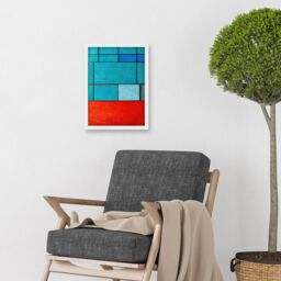 Artery8 Piet Mondrian Style Teal Red Abstract Harmony Artwork Framed Wall Art Print A4 in White - thumbnail 2