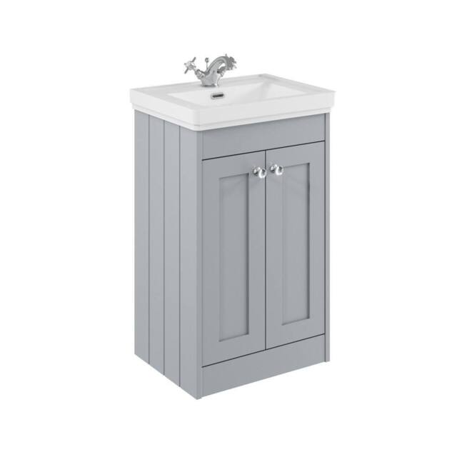 Balterley 500mm Floor Standing 2 Door Unit with Basin 1 Tap Hole - Satin Grey - image 1