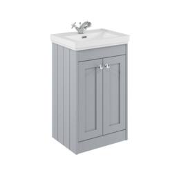 Balterley 500mm Floor Standing 2 Door Unit with Basin 1 Tap Hole - Satin Grey - thumbnail 1