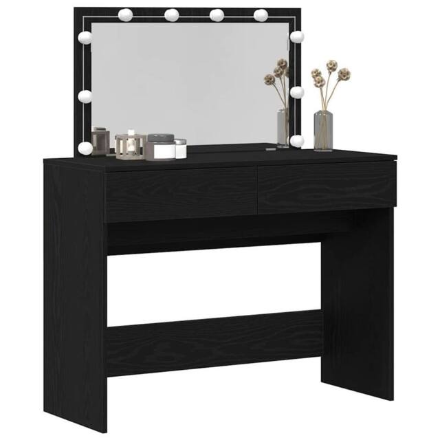 Berkfield Home Stunning Dressing Table with LED Black Oak 100x40x120 cm - Size: 100 x 40 x 120 cm - image 1