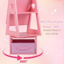 Costway Kids Jewelry Armoire Cabinet 360° Swivel Jewelry Organizer w/ Mirror in Pink - thumbnail 7