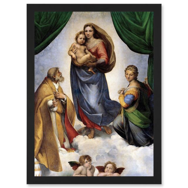 Artery8 Raphael Sistine Madonna di San Sisto Old Master Painting Artwork Framed Wall Art Print A4 in Black - image 1