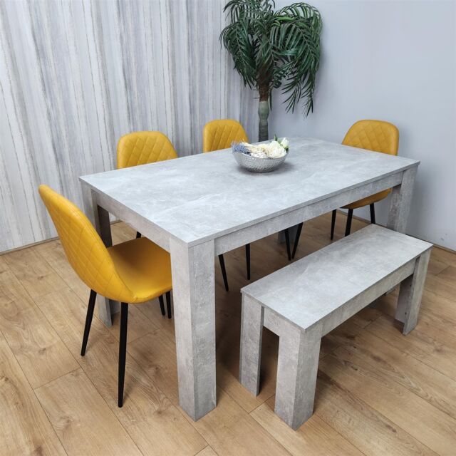 KOSY KOALA Wooden Rectangle Dining Table Set With 4 Mustard Chairs & Wooden Bench Dining Furniture Set in Brown - image 1