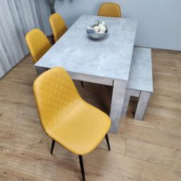 KOSY KOALA Wooden Rectangle Dining Table Set With 4 Mustard Chairs & Wooden Bench Dining Furniture Set in Brown - thumbnail 6