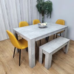 KOSY KOALA Wooden Rectangle Dining Table Set With 4 Mustard Chairs & Wooden Bench Dining Furniture Set in Brown