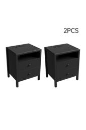 Living and Home 2Pcs Bedside Tables with Charging Station & Drawers in Black - thumbnail 1