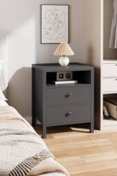 Living and Home 2Pcs Bedside Tables with Charging Station & Drawers in Black - thumbnail 2