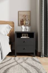 Living and Home 2Pcs Bedside Tables with Charging Station & Drawers in Black - thumbnail 4