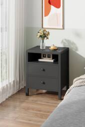 Living and Home 2Pcs Bedside Tables with Charging Station & Drawers in Black - thumbnail 3