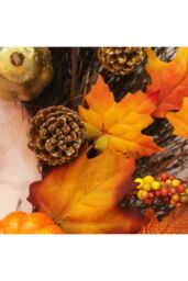 Living and Home 45cm Artificial Pre-lit Autumn Harvest Wreath with Maple Leaves, Pumpkins & Berries for Front Door & Fireplace in Orange - thumbnail 4