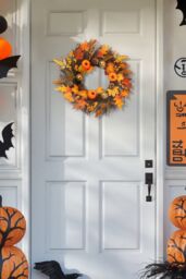 Living and Home 45cm Artificial Pre-lit Autumn Harvest Wreath with Maple Leaves, Pumpkins & Berries for Front Door & Fireplace in Orange - thumbnail 2