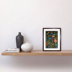 "Artery8 Wall Art Print Birds & Butterflies Modern Flower Art Nouveau Artwork Framed 9X7 Inch in Brown - Size: W7"" x H9""" - thumbnail 2