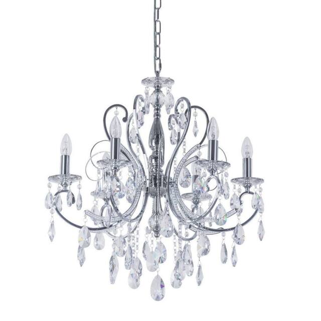 Netlighting Classic Chandeliers Chrome 6 Light with Crystal Shade E14 in Silver - image 1