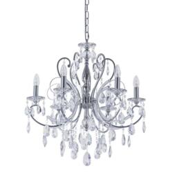 Netlighting Classic Chandeliers Chrome 6 Light with Crystal Shade E14 in Silver