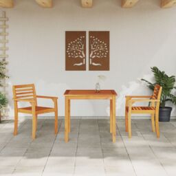 Berkfield Home 3-Piece Acacia Wood Garden Dining Set in Brown - thumbnail 4