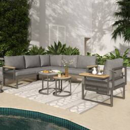 BTM 5-6 Seater Garden Furniture Set Corner Sofa Patio Lounge Tables in Grey - thumbnail 1