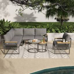 BTM 5-6 Seater Garden Furniture Set Corner Sofa Patio Lounge Tables in Grey - thumbnail 3
