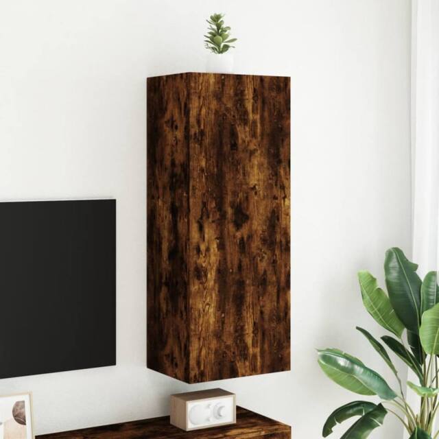 Berkfield Home TV Wall Cabinet Smoked Oak 40.5x30x102 cm Engineered Wood in Brown - image 1