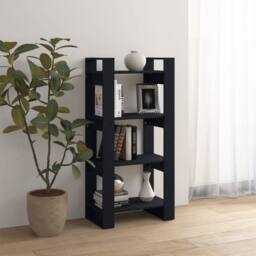 Berkfield Home Book Cabinet/Room Divider Black 60x35x125 cm Solid Wood - Size: 60 x 35 x 125 cm - thumbnail 6