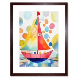 "Artery8 Wall Art Print Sailboat At Sunset Folk Artwork Framed 9X7 Inch in Brown - Size: W7"" x H9""" - thumbnail 1
