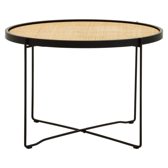 Orsina Natural Rattan Top Round Coffee Table, Hand Woven Square Webbed Small Table, Sleek Wooden Coffee Table - image 1
