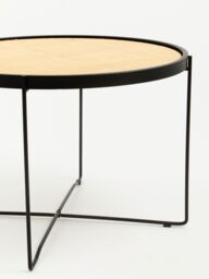 Orsina Natural Rattan Top Round Coffee Table, Hand Woven Square Webbed Small Table, Sleek Wooden Coffee Table - thumbnail 4