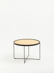 Orsina Natural Rattan Top Round Coffee Table, Hand Woven Square Webbed Small Table, Sleek Wooden Coffee Table - thumbnail 3