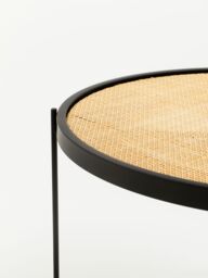 Orsina Natural Rattan Top Round Coffee Table, Hand Woven Square Webbed Small Table, Sleek Wooden Coffee Table - thumbnail 6