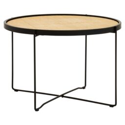 Orsina Natural Rattan Top Round Coffee Table, Hand Woven Square Webbed Small Table, Sleek Wooden Coffee Table - thumbnail 2